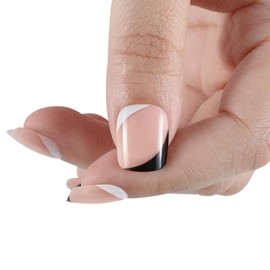 evpct Press on Nails Short Square for Women, Black White French Tip Press on Fake Nails, Reusable Stick on Nail for Women Girls Gift, Glue on Nails Kit False Nail Polish Short uñas postizas para manos