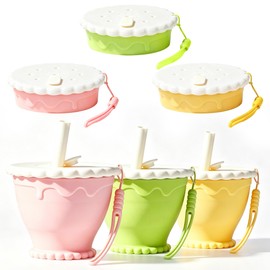 3 Pack Foldable Travel Cup, Cookie Shaped Collapsible Silicone Travel Cup with Straw & Lanyard, Foldable Portable Drinking Cup for Travel Camping Hiking Airplane (Green/Yellow/Pink)