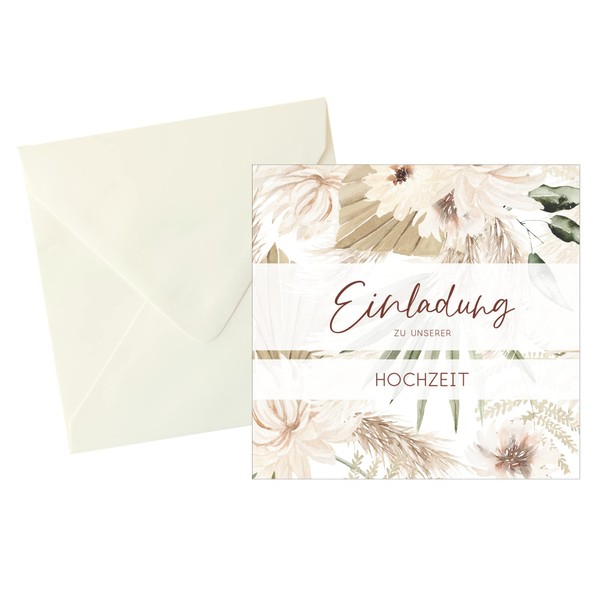 Fabelhafte Dinge Wedding Invitations Folding Cards Wedding Square 14.8 x 14.8 cm with Envelopes Boho Tropical 50s