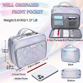 VX VONXURY Pencil Case, Large Capacity Pencil Pouch Portable Cosmetic Bag with 2 Detachable Layers 54 Slots Multiple Pen Organized for School Office College,Silver