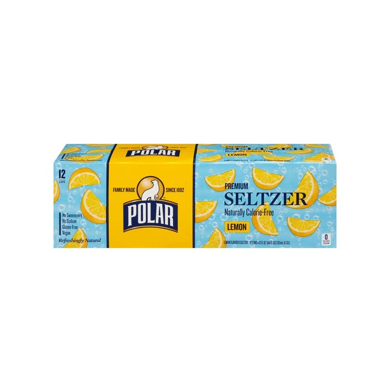 Polar Seltzer Water Lemon 100% Natural Sparkling Soda Beverage Soft