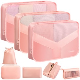 𝐘𝐨𝐫𝐞𝐥𝐨𝐥𝐨 8 Set Packing Cubes for Suitcases, Packing Cubes for Travel, Travel Essentials for Carry on, Luggage Organizer Bags With Clean Clothes and Dirty Clothes Separate (Pink)