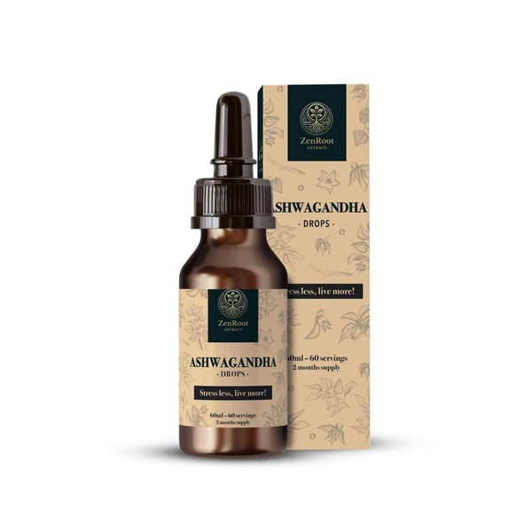 Premium Ashwagandha Liquid Drops - 60ml, 60 Servings, 1000mg -