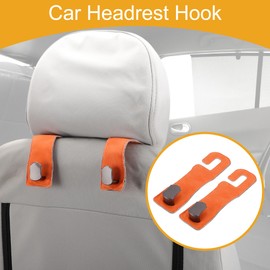 Partuto 2 Pcs Universal Car Seat Headrest Hook for Most Car, SUV, Truck Car Seat Back Organizer Hooks Sturdy Faux Leather Metal Orange 6.3"x1.85"