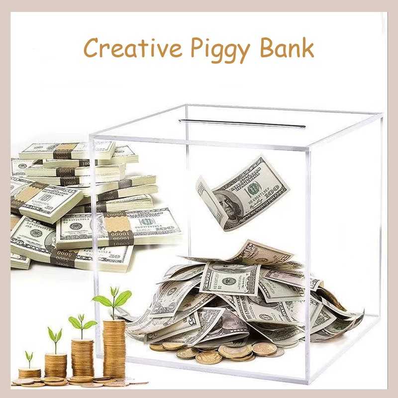 Clear Acrylic Money Box,Square Money Tin,Piggy Bank-Unopenable Savings Box