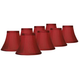 Set of 8 Bell Lamp Shades Deep Red Faux Silk Small 3" Top x 6" Bottom x 5" High Candelabra Clip-On Fitting - Springcrest