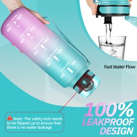 Drinking Bottle, 1.5 Litres, Sports Water Bottle with Filter, Water Bottle Hiking with Time Marking, Adult Water Bottle, Can Be Carried, Water Bottle for Fitness, Camping, Outdoor