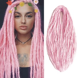 Wool Dreadlock Extensions 22 Inches Pink Double Ended Dreadlocks Extensions DE Ends 15 Strands Straight Hippie Reggae Style Dreads Extensions for Women
