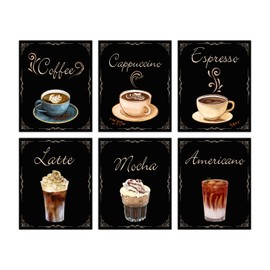 SUPERDANT 6 PCS Retro Coffee Canvas Prints Wall Art Pictures Coffee Bar Wall Decor Coffee Sign Kitchen Canvas Wall Art for Modern Home Dining Room Decorative Bakery Cafe Restaurant Wall Decor