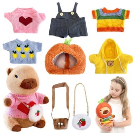 Gohytal Capybara Cuddly Toy Set, 23 cm Capybara Plush Toy, Children's Toy from 3 Years, Cute Capybara Plushies with Clothes, Bags, Hats, Stuffed Toy, Capybara Plush Toy, Gift for Children
