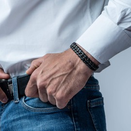 20cm Negro Pulsera de Cuero Hombre Pulseras Hombres Brazalete Brazaletes Pulso Muñequera Muñequeras Bisuteria Bisutería Joyeria Nudos Cuerda Cuerdas Bracelet Men Jewellery Unisex Ancha