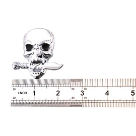 Pack of 2 Skull Emblem Logo Stickers for All Vehicles Luggage Compartments Doors and Windows (Silver)