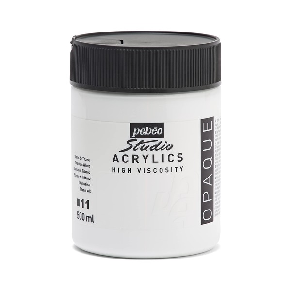 Pébéo - Acrylic Fine Studio Acrylics - White Acrylic Paint - White Acrylic - Titanium White 500 ml