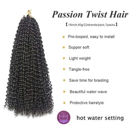 7 Packs Passion Twist Hair 18 Inch Water Wave Synthetic Braids for Passion Twist Crochet Braiding Hair Goddess Locs Long Bohemian Locs Hair (22Strands/Pack, 4#)