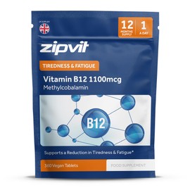 Zipvit Zipvit Vitamin B12 Tablets High Strength 1100mcg, 1 Year Supply, Pure Methylcobalamin, 360 Vegan Tablets, Reduces Tiredness, Improves Energy, Supports Immunity