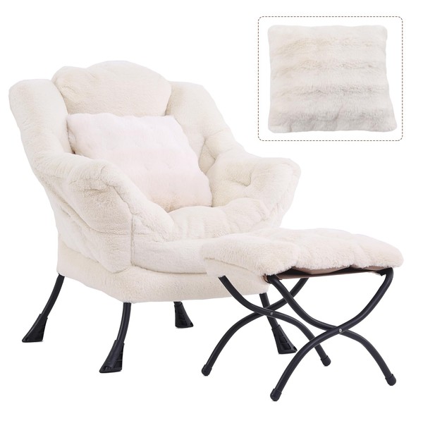 HomEastlly Large Lazy Chair with Ottoman, Accent Reading Chair with
