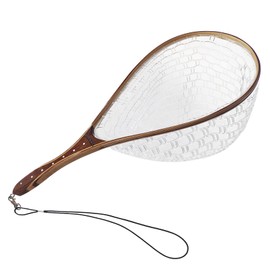 Riverruns Wooden Fishing Net with Measuring Dots on Handle Fly Fishing Net Soft Rubber Net Bag Great Protection for Fish Landing Net Trout Net(Fish Tail L)