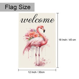 Gkyygk Welcome Pink Flamingo Garden Flag 12x18 Double Sided Watercolor Flowers Banners Yard Flag Welcome Seasonal Farmhouse Yard Outside Decoration