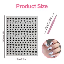6 Sheets Star Nail Stickers for Nail Art, 3D Glitter Shiny Nail Decals, Self-Adhesive Design, Black White Gold Silver Stars Sticker Decoration for Women Girls Manicure DIY (Five-Pointed Star)