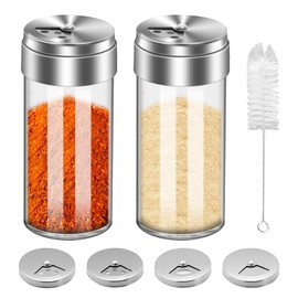 2Pcs 3 Oz (90 ml) Salt and Pepper Shakers Set with Adjustable Pour Holes, Salt Shakers for Kitchen, Stainless Steel Seasoning Containers, Dispenser Spice Jars for Table (2)
