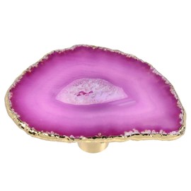 KYEYGWO Pack of 4 Irregular Agate Slices Furniture Knobs, Polished Agate Gemstone Drawer Knobs, Brass Cabinet Knobs, House Decor, Pull Handle, Stone Cabinet Knobs, Dresser Knobs, Pink