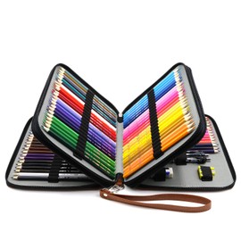 YOUSHARES 120 Slots Pencil Case - PU Leather Handy Multi-layer Large Zipper Pen Bag with Handle Strap for Prismacolor Watercolor Pencils, Crayola Colored Pencils, Marco Pens and Makeup Brush (Brown)