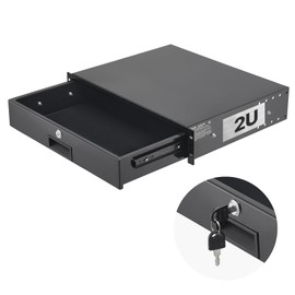 VEVOR 2U Rack Drawer, Lockable Server Cabinet Case, 13.8'' Depth Server Rack Mount Drawer, for 19'' Network Equipment/DJ/AV Rack or Cabinet Enclosure, 50 lbs Max Load, with Cable Management Holes