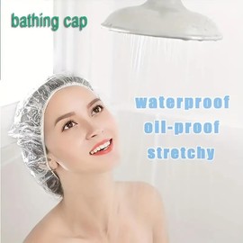 100PCS Disposable Shower Caps, Waterproof Transparent Plastic Elastic Shower Caps, Thick Plastic Hair Care Caps, Household, Spa, Hotel and Hairdressing, Travel Transparent Shower Caps.