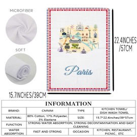 CMNIM Paris Kitchen Decor Paris Dish Towels France Kitchen Towels Paris Souvenirs Gifts Paris Housewarming Tea Towel Gift (Paris Towel)