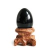 Black Obsidian Gemstone Egg Sphere with Wooden Stand for Healing