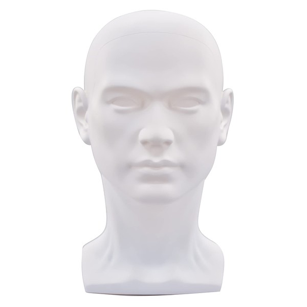 MIAOMANZI PVC Male Mannequin Wig Head with Shoulder Bust Male Doll Head for Display Hair Hat Mask Sunglasses Wig Jewellery (Off-White)