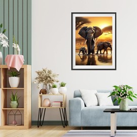 TOSTOG Diamond Painting Kits for Adults,Elephant Family 5D DIY Diamond Art Kit Full Drill Diamond Crystal Rhinestone Arts and Crafts Picture for Home Wall Decor 30x40cm