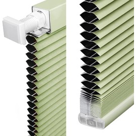 LazBlinds Cordless Cellular Shades, No Tools No Drill Blackout Honeycomb Shades Pleated Blinds for Windows, 30 1/2" W x 64" H, Green