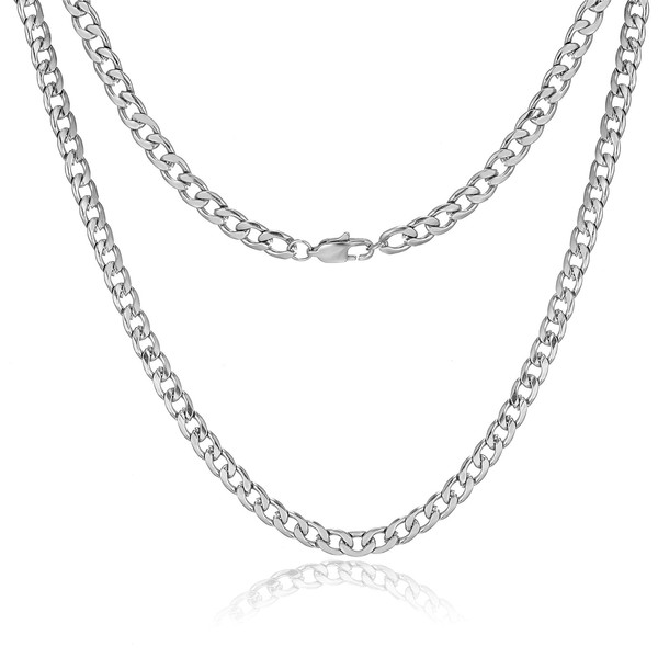 HSWYFCJY Men's Silver Curb Chain Necklace, Men's Cuban Stainless Steel