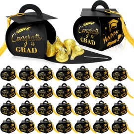 30 Pcs 2025 Graduation Candy Boxes Graduation Cap Gift Box with Tassel, Class of 2025 Graduation Party Favors Boxes for Congrats Grad (Black and Gold)