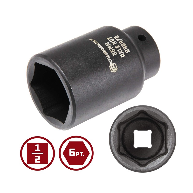 Powerbuilt 1/2-inch Drive Axle Nut Socket, 36mm 6 Point Extra