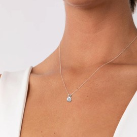 BOLAGTIER Sterling Silver Pendant Necklace Women Gold Plated Dainty Simple Solitaire Faux Diamond Cubic Zirconia CZ Choker Necklaces Jewelry (White Gold-Round CZ)