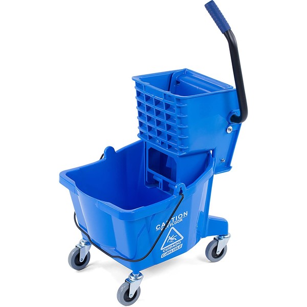 Carlisle FoodService Products Mop Bucket with Side-Press Wringer for Floor Cleaning, Restaurants, Office, And Janitorial Use, Polyproylene, 26 Quarts, Blue