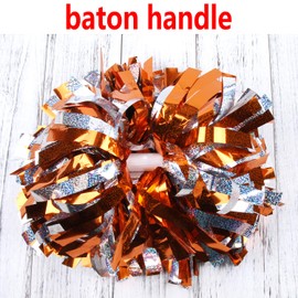 Cheerleading Pom Poms Metalic Holographic Cheerleader with Baton Handle 6 inch 1 Pair 2 Pieces (Black/Yellow Gold)