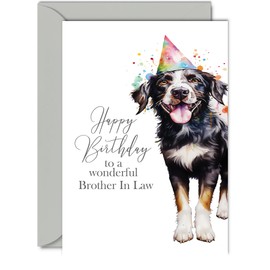 Birthday Cards for Brother In Law - Party Hat Dog - Happy Birthday Card for Brother In Law from Sister In Law Brother, 5x7 Inch Bday Gifts Greeting Cards for Men Him
