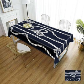 Jacrane Navy and White Pattern 60X84 Rectangle Tablecloth Marine Rope Knot Pattern Endless Navy with WHI for BBQ Picnic Birthday Wedding Parties Rectangle Table Use