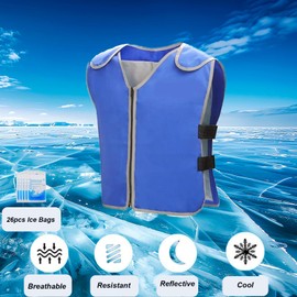 Callicebus Ice Vest, Cooling Vest for Men Women with 26 PCS Ice Packs and 6 Bubble Bags, Reflective and Adjustable Cool Jacket Ice Vests for Working Hot Weather, Unisex Workout, Sports in Summer