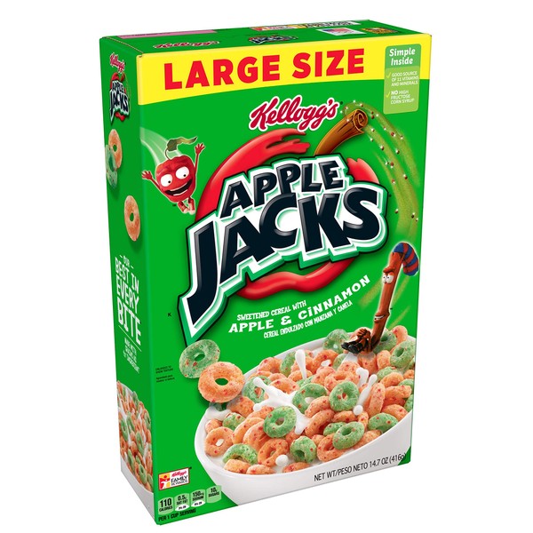 Kellogg's Apple Jacks, Breakfast Cereal, Original, Good Source of 8 Vitamins and Minerals, Large Size, 14.7oz Box(Pack of 12)