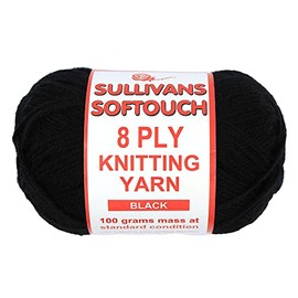Sullivans Polyster 8 Ply Softouch Knitting Yarn 10 Pieces 100 g, Black