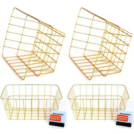 Gold Iron Wire Baskets and Trays, Round and Rectangular, 4-ct Sets (Rectangular)
