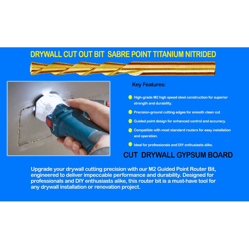 Drywall Cut Out Bit Sabre Point HSS Cutout Router Bit