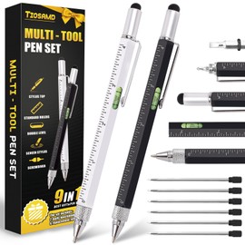 Stocking Stuffers for Men, 9 in 1 Multitool Pen 2Pcs and Refill 6Pcs, Unique Tech Tool Pen from Wife Daughter to Father Boyfriend Husband on Christmas, Birthday, Valentine's Day
