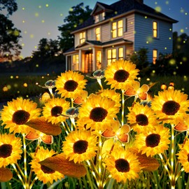 FabStyl Solar Garden Sunflower Lights 2 Pack, 2025 Upgraded Sunflower Garden Decor with 2 Butterfly, Auto ON/Off Solar Yard Lights Outdoor Waterproof IP65 for Backyard Pathway Decor Mom Gift