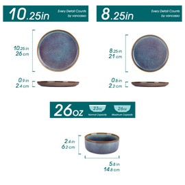 vancasso PLAYA Plates and Bowls Sets, 18 Pieces Grey-Blue Dinnerware Sets for Kitchen, Reactive Glaze Dishes Set for 6, Dishwasher and Microwave Safe