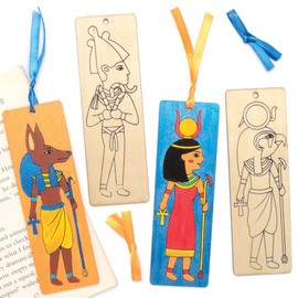 Baker Ross AT853 Make Your Own Egyptian Wooden Bookmarks, Colour in Kits for Kids Arts and Crafts Projects (Pack of 8), Assorted,Orange,Red